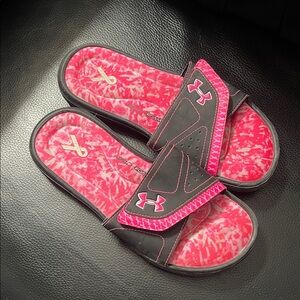 Under Armour Black and Pink Slide Sandals